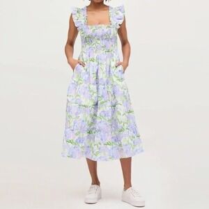 Hill House Ellie Nap Dress XL Mrs Alice Blue Hydrangea Floral Midi Smocked